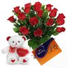 24 red roses bouquet celebration chocolate teddy