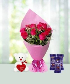 Pink Roses Bunch with Soft Toy