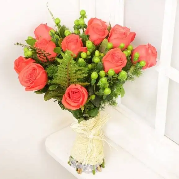 Beautiful Roses & Green Berries
