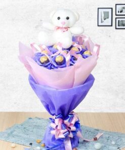 Classic Teddy With Chocolate Bouquet
