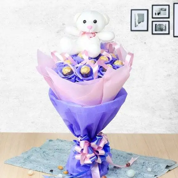 Classic Teddy With Chocolate Bouquet