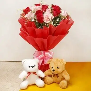 Mixed Roses  With Teddy