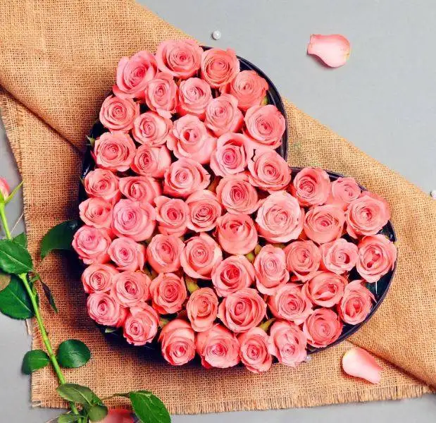 Heart Shape Pink Roses Box