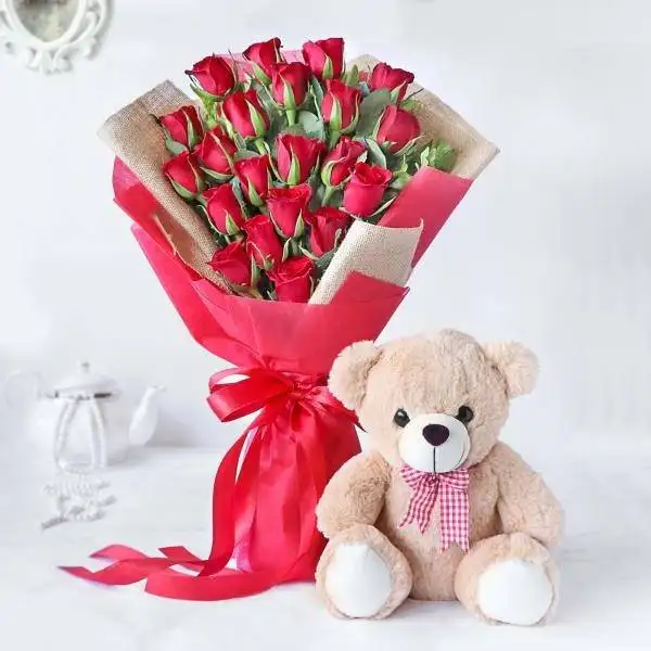 Beautiful Red Roses With Teddy