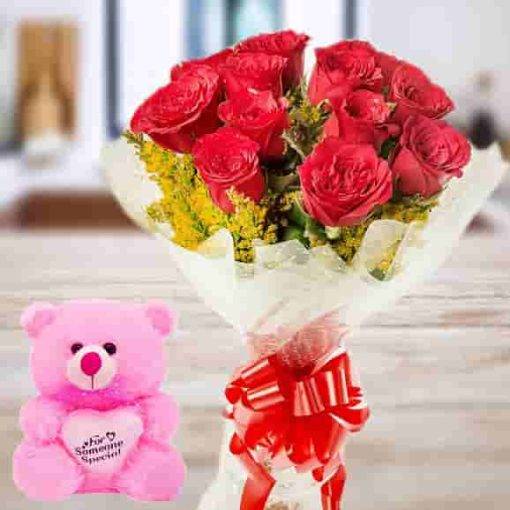 Red Roses Cute Pink Teddy