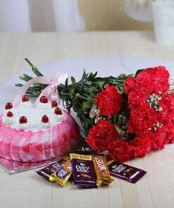 Carnations with Strawberry Cake