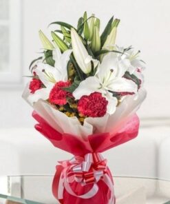 Bunch of Asiatic White Lilies & Carnations