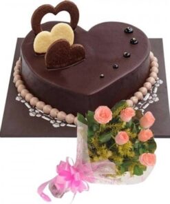Hearty Chocolate Cake Pink Bouquet