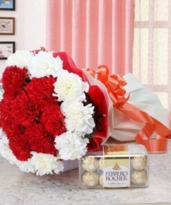 Red and White Carnations Bouquet