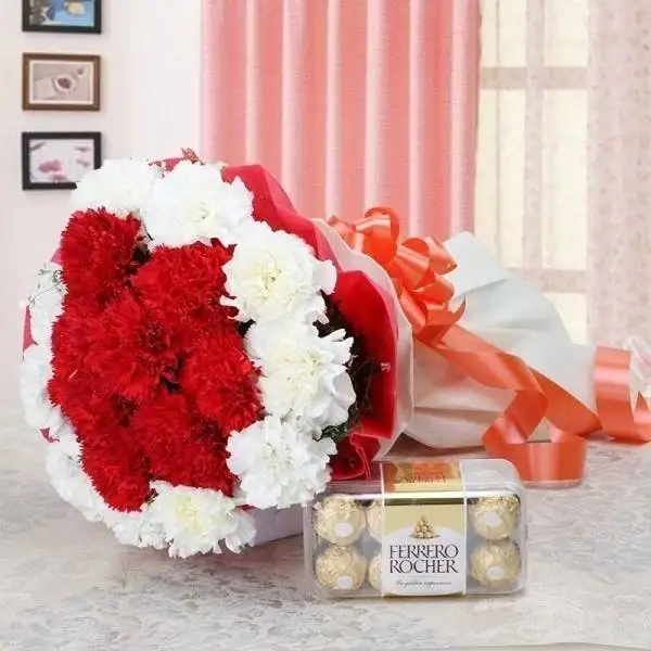 Red and White Carnations Bouquet
