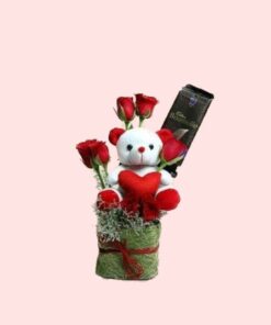 Teddy with Roses Vase