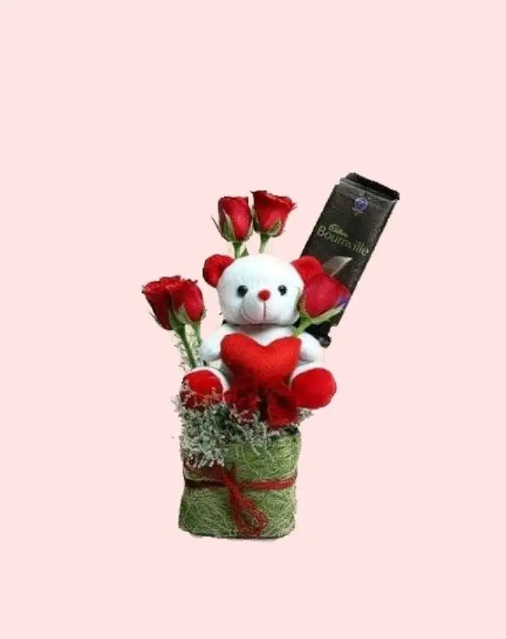 Teddy with Roses Vase