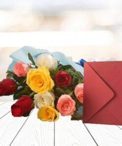 Mix Roses wrapped in Blue