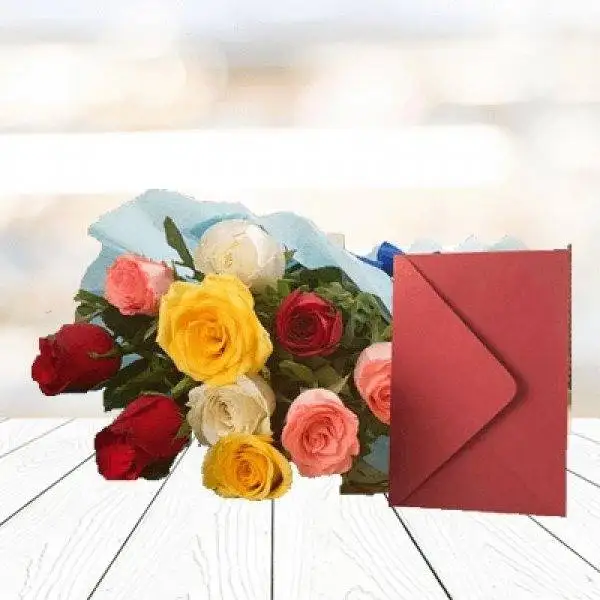 Mix Roses wrapped in Blue