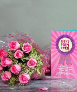 Pink  Roses Bouquet & Greeting