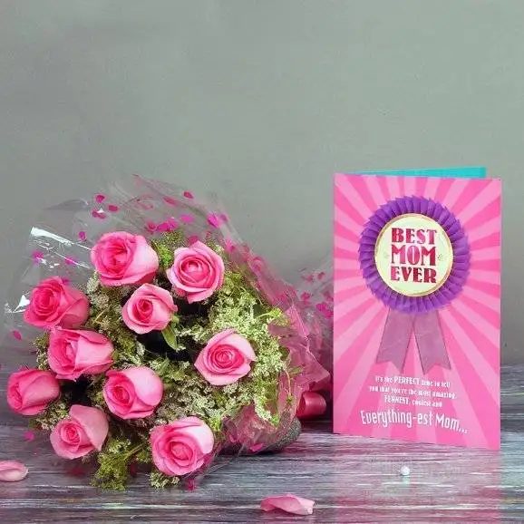 Pink  Roses Bouquet & Greeting