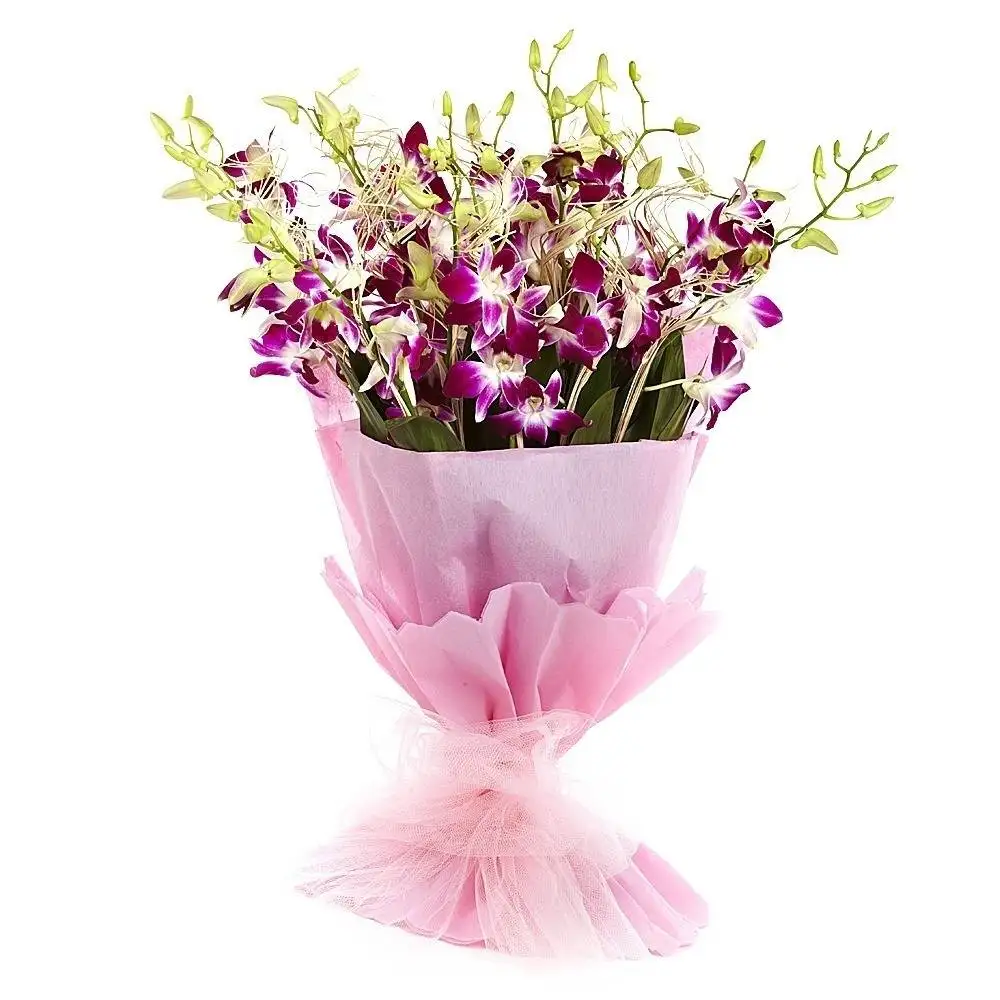 Purple Orchids Wrapped in Pink paper