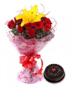 Lily And Roses with Cake