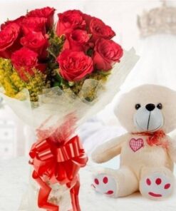 Red Bouquet with Teddy