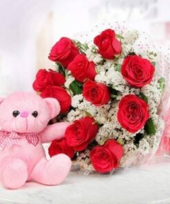 Fillered Roses Bouquet with Teddy