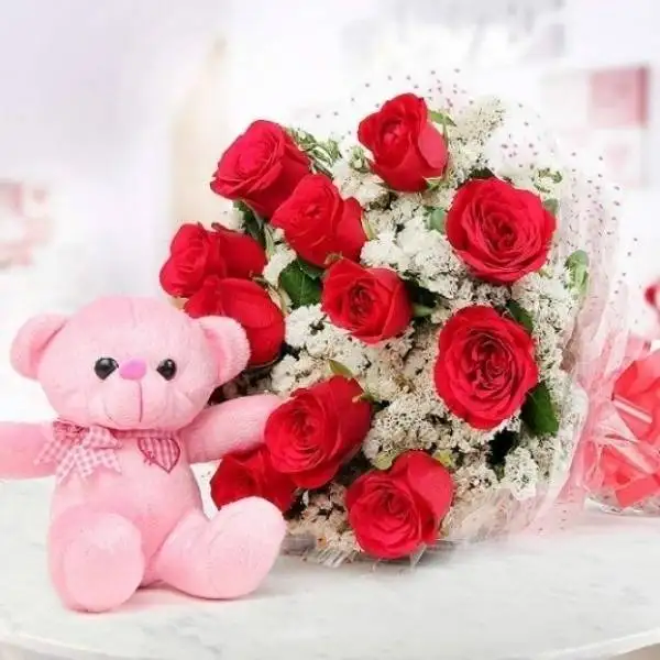 Fillered Roses Bouquet with Teddy