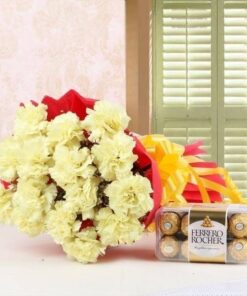 Pack of 16 ferrero Rochers & Yellow Carnations Bouquet