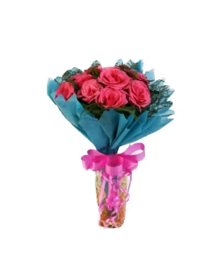 Blue Bouquet of Pink Roses