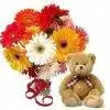 Bunch of Mix Gerbera's and Soft Teddy