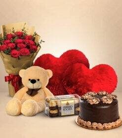 Big Chocolaty Combo with Red Heart Pillows