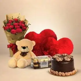 Big Chocolaty Combo with Red Heart Pillows