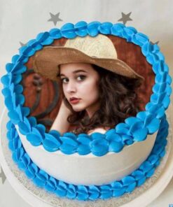 Blue Floral Photo Cake