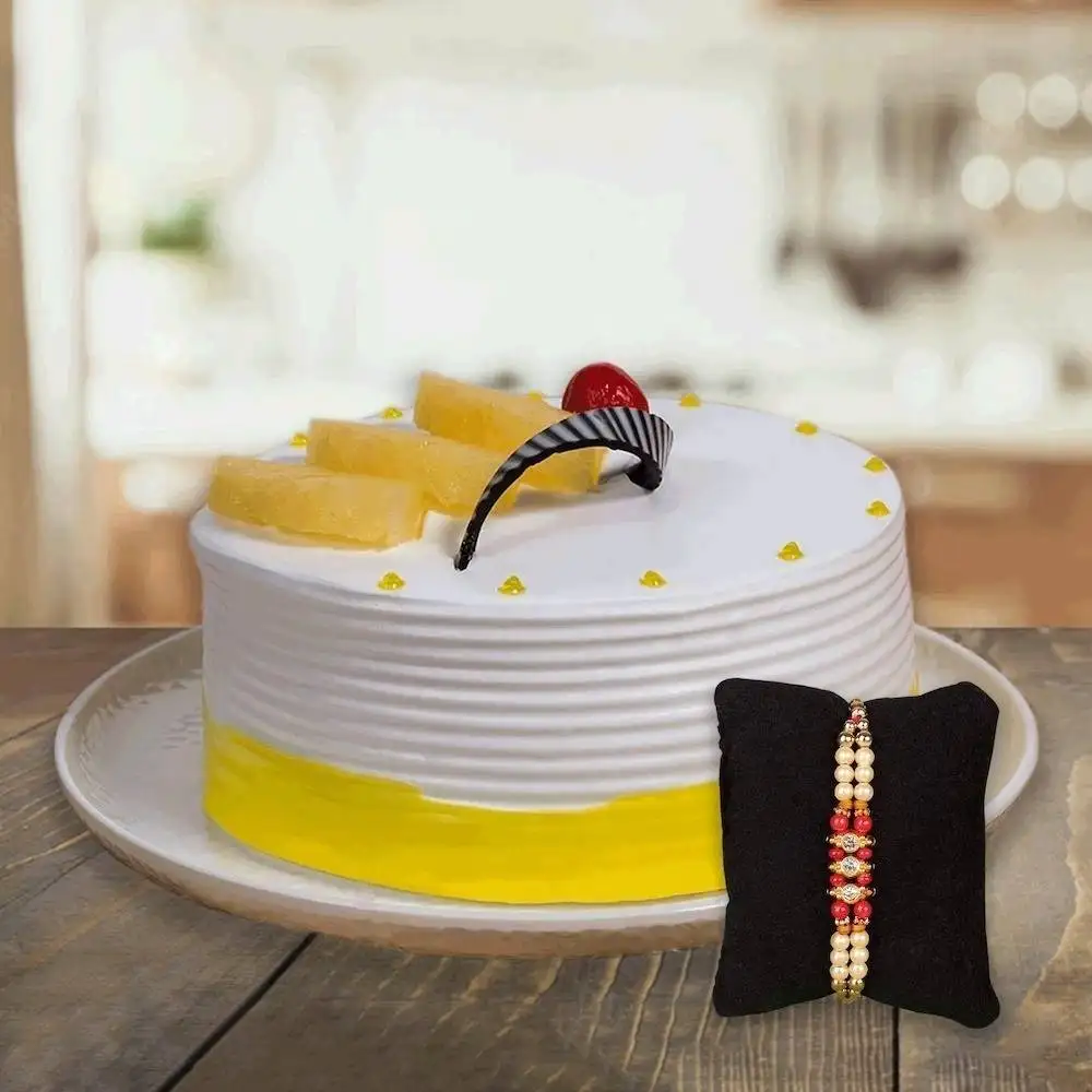 Beads Rakhi with Pineapple Cake Combo