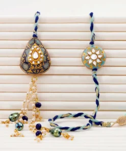 Designer Blue Kundan & Minakari Rakhi Set