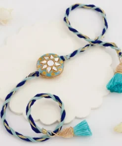 Designer Blue Kundan & Minakari Rakhi Set