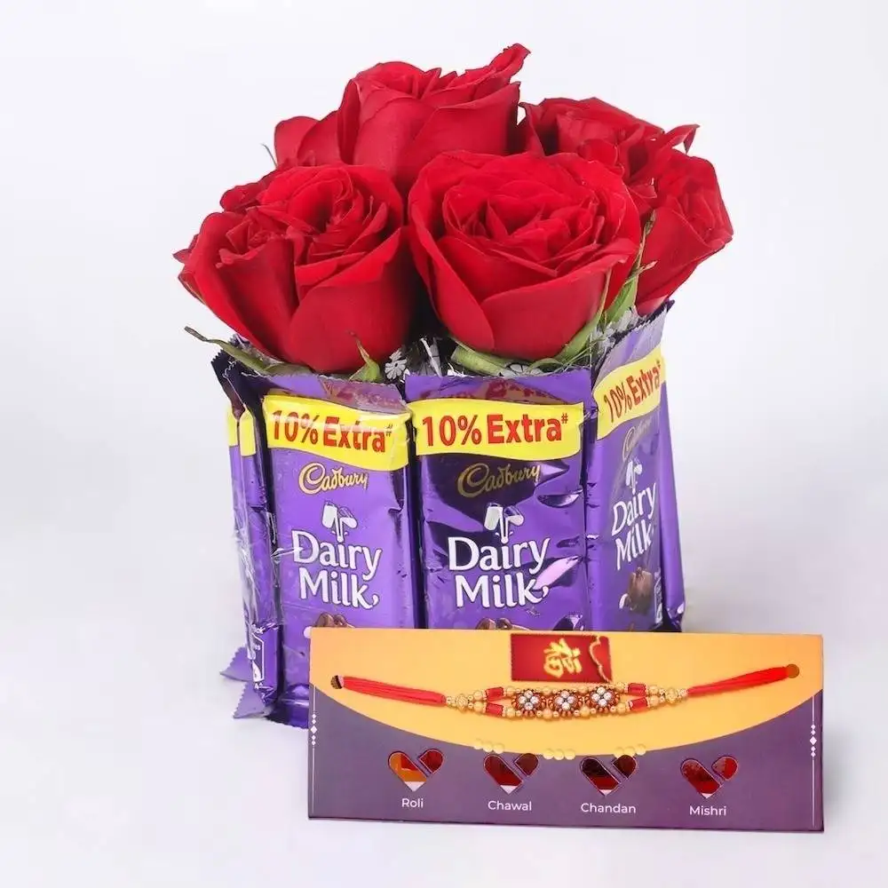 Rose and Cadbury with Rakhi Set