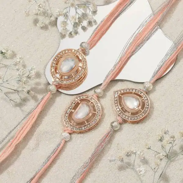 Rosy Kundan Rakhi's (Set of 3)