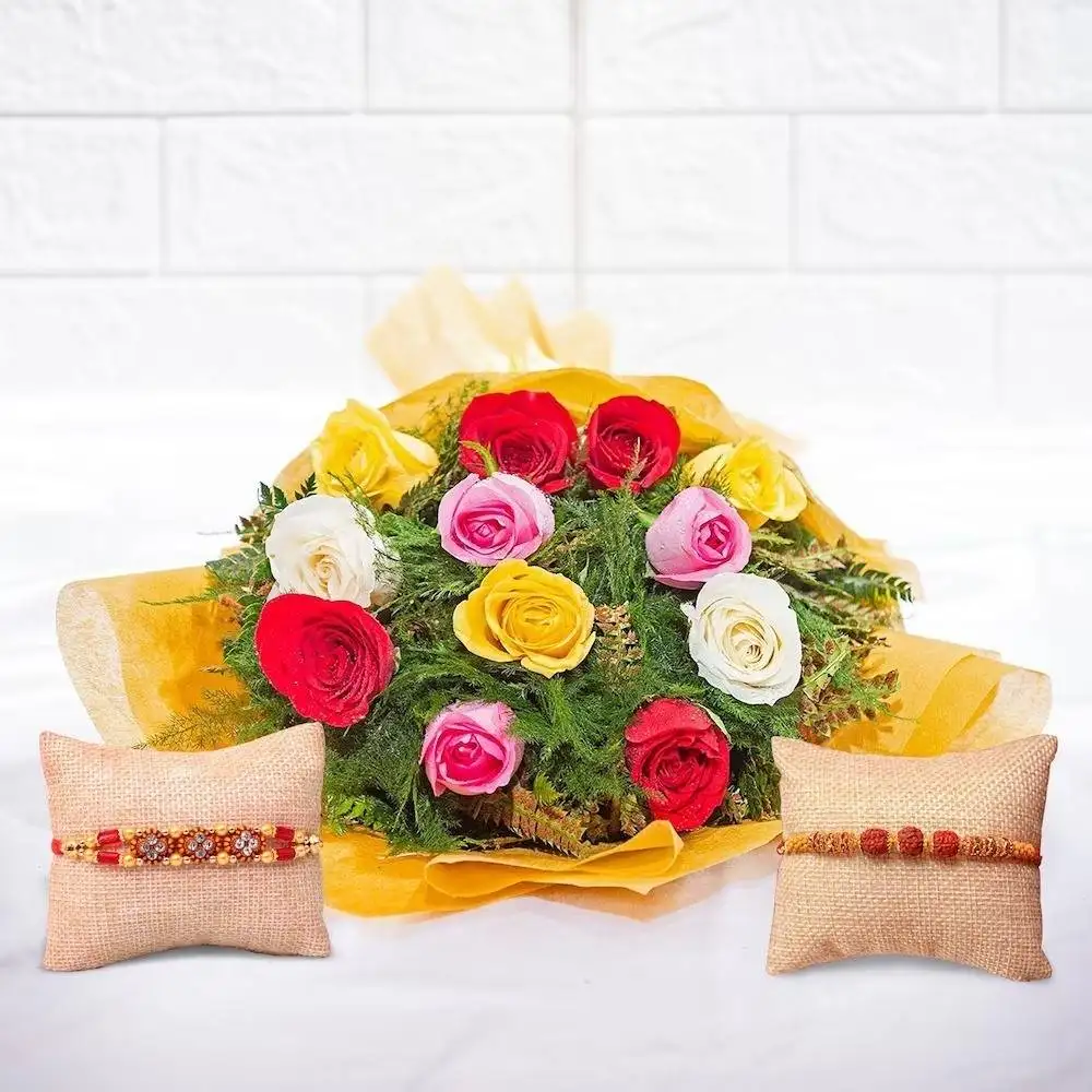 Set of Rakhi's with Fresh Flowers Bunch