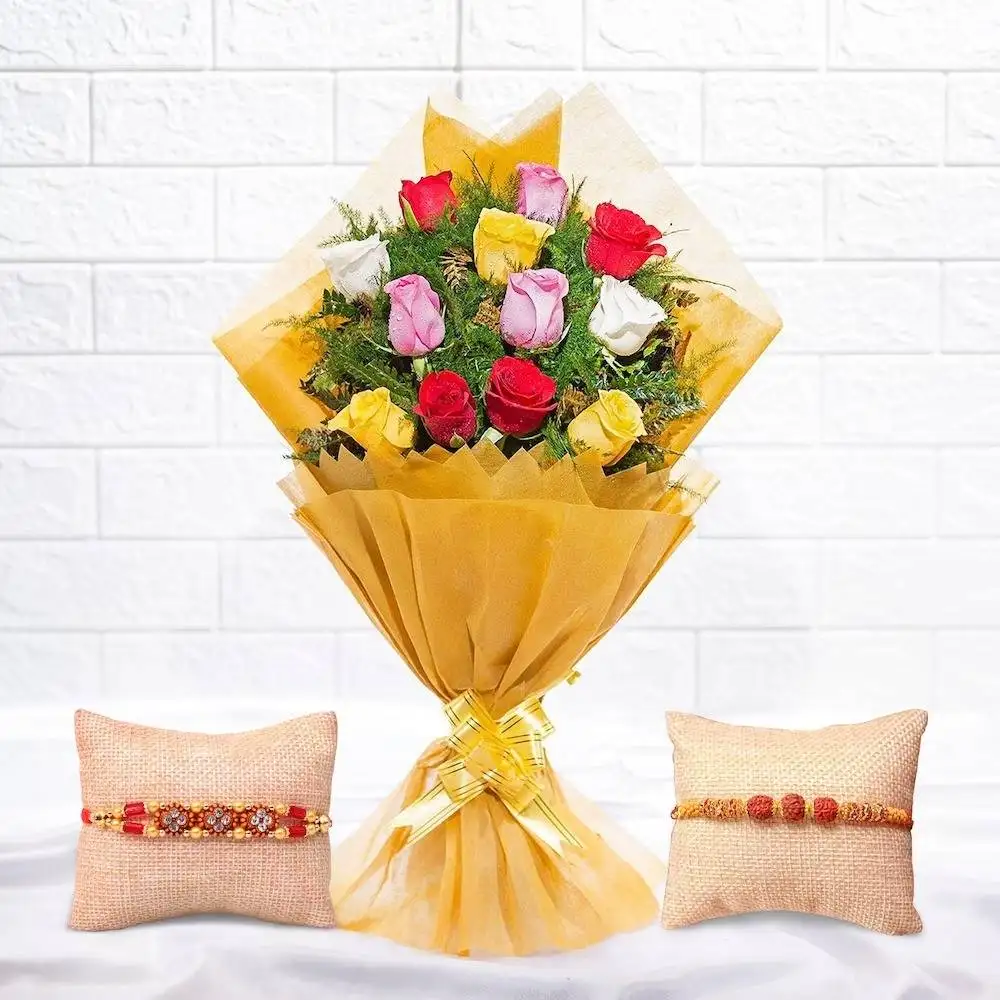 Set of Rakhi's with Fresh Flowers Bunch