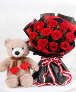 Bunch of Teddy & Roses in Black