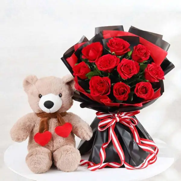Bunch of Teddy & Roses in Black