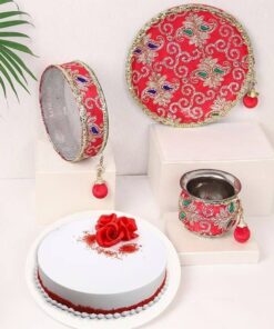 Creamy Cake with Karwa Chauth Pooja Set