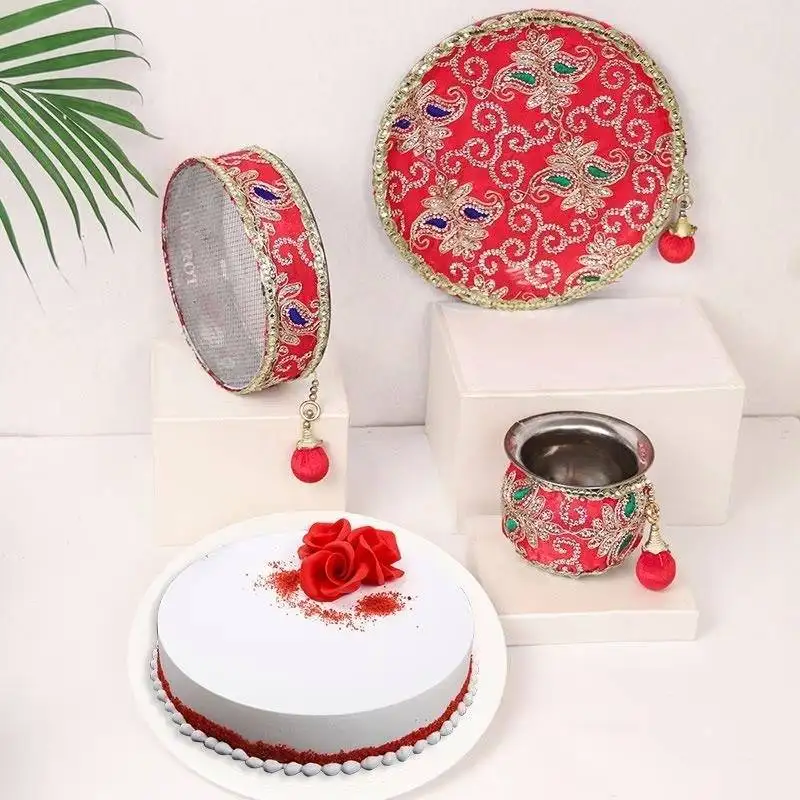 Creamy Cake with Karwa Chauth Pooja Set