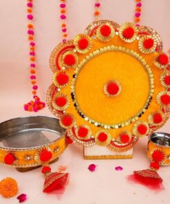 Red & Yellow Karwa Chauth Thaal Set