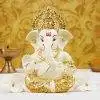 Elegant Gold Ceramic Ganesh Idol