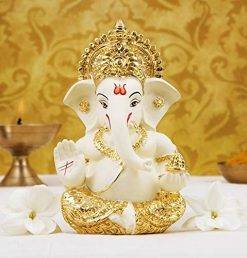 Elegant Gold Ceramic Ganesh Idol