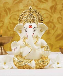 Elegant Gold Ceramic Ganesh Idol