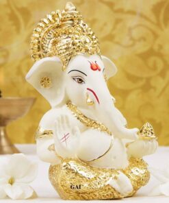 Elegant Gold Ceramic Ganesh Idol