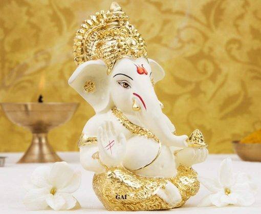 Elegant Gold Ceramic Ganesh Idol