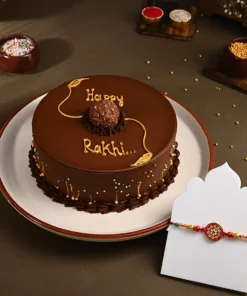 Floral Rakhi with Ferrero Rocher Cake