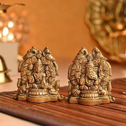 Antique Finish Lakshmi Ganesha Brass Sculptures